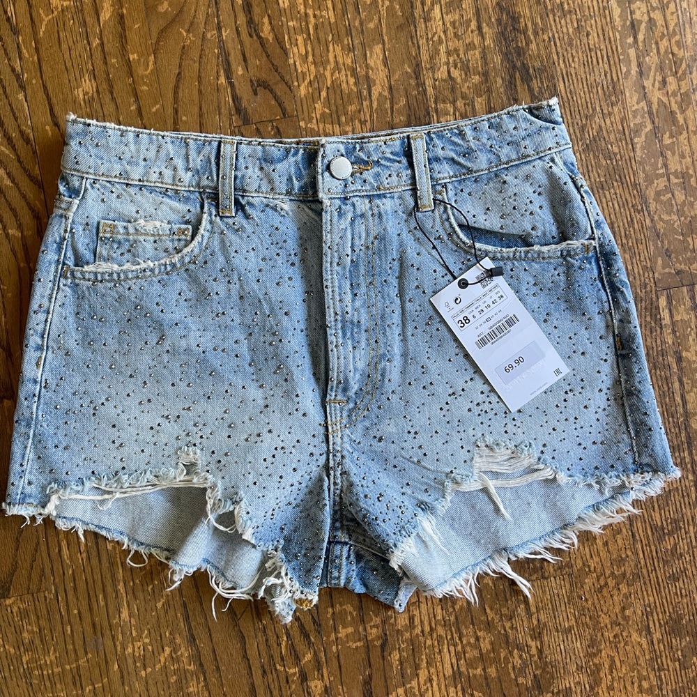 Jeweled high waisted jean shorts